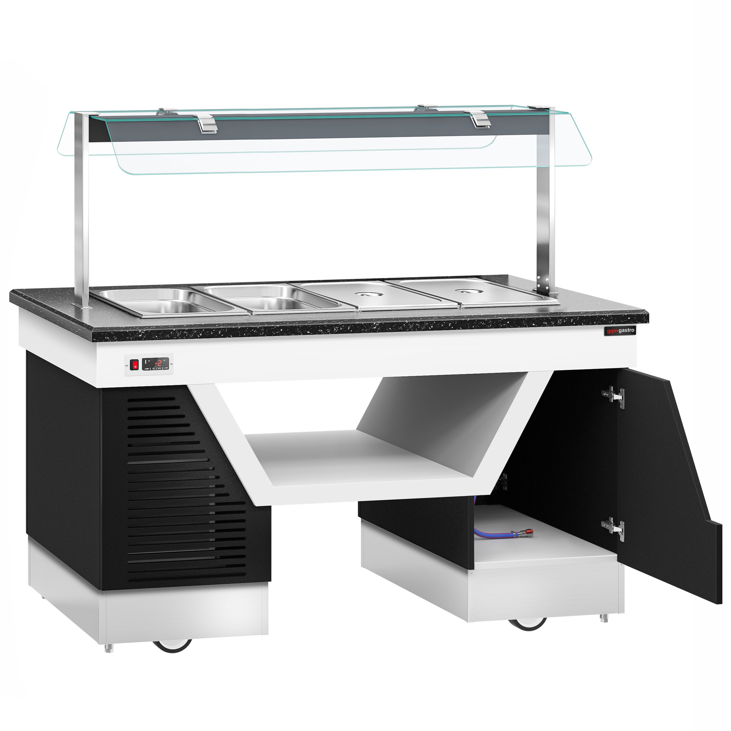 Comptoir buffet froid BELFAST – 1600 mm – avec bac réfrigéré et roulettes – pour 4x GN 1/1          