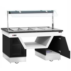 Refrigerated Buffet Display BELFAST - 1600mm - with Refrigerated Well + Flat Glass Sneeze Guard - on Castors - for 4x GN 1/1 - Black