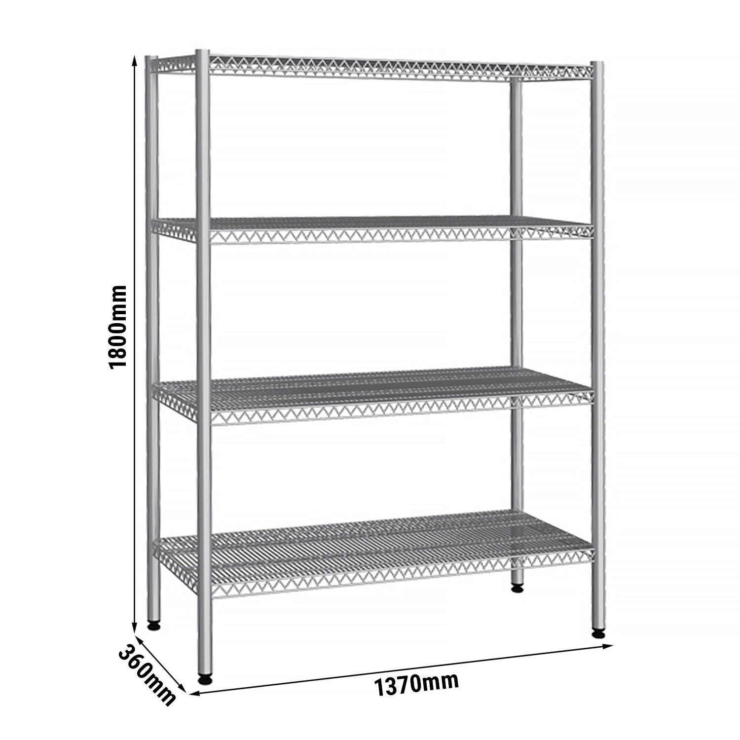 Étagère en inox - 1370 x 360 mm - avec 4 étagères grillagées (fixes)