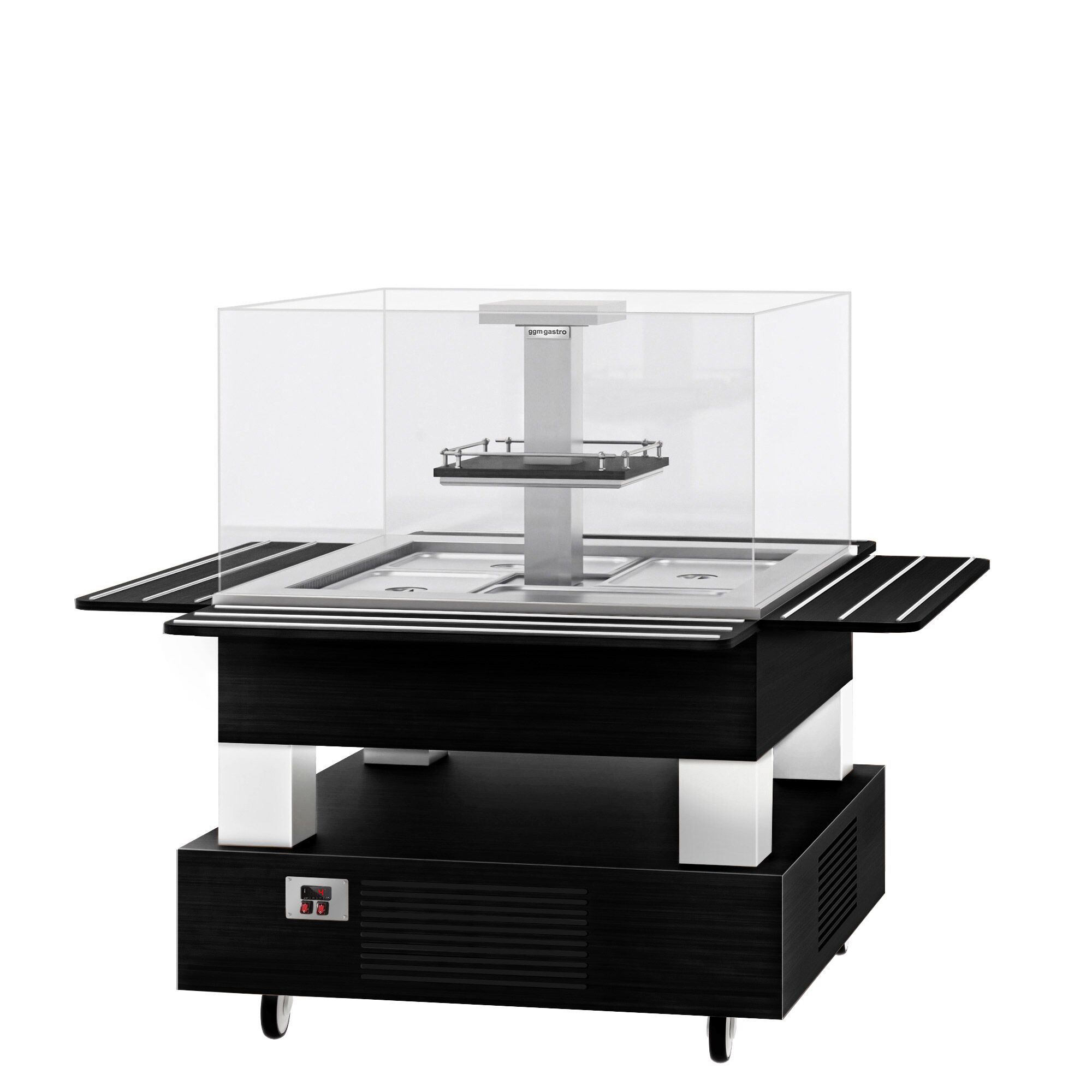 Refrigerated Salad Bar DUBLIN - 1700mm - with Refrigerated Well + Angled Glass Sneeze Guard - on Castors - for 4x GN 1/1 - Black