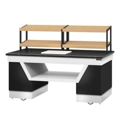 Commercial bread display rack - BELFAST - 2000 mm - with castors - black granite worktop