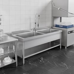 Kazan Yıkama Evyesi PREMIUM - 2000x700mm - Alt Tablalı & Çift Evyeli