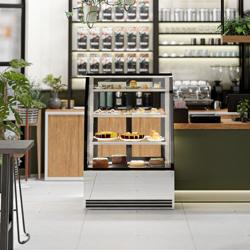 Βιτρίνα ζαχαροπλαστικής - για κέικ & γλυκά - 304 l - 900 mm - 2 γυάλινες πόρτες – συρόμενες - με 3 ράφια