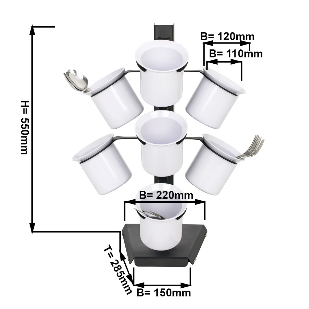 Range-couverts - Ø100mm - acier inoxydable, revêtement poudre - avec 7 étagères - Noir