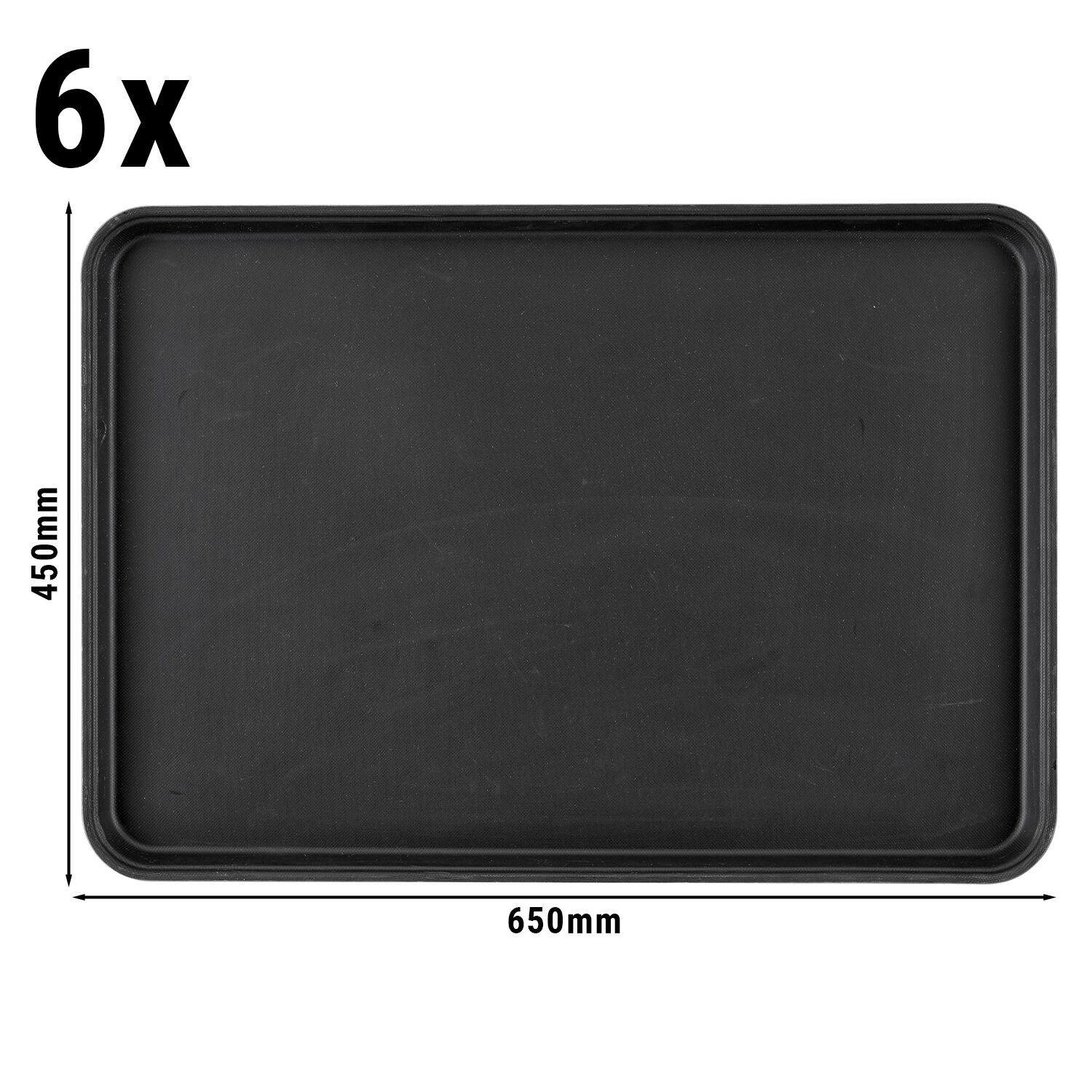 (6 pieces) CAMBRO | CAMTREAD® Non‑Slip Serving Tray – Black Fibreglass – Rectangular 650 x 450 mm – 27 mm high