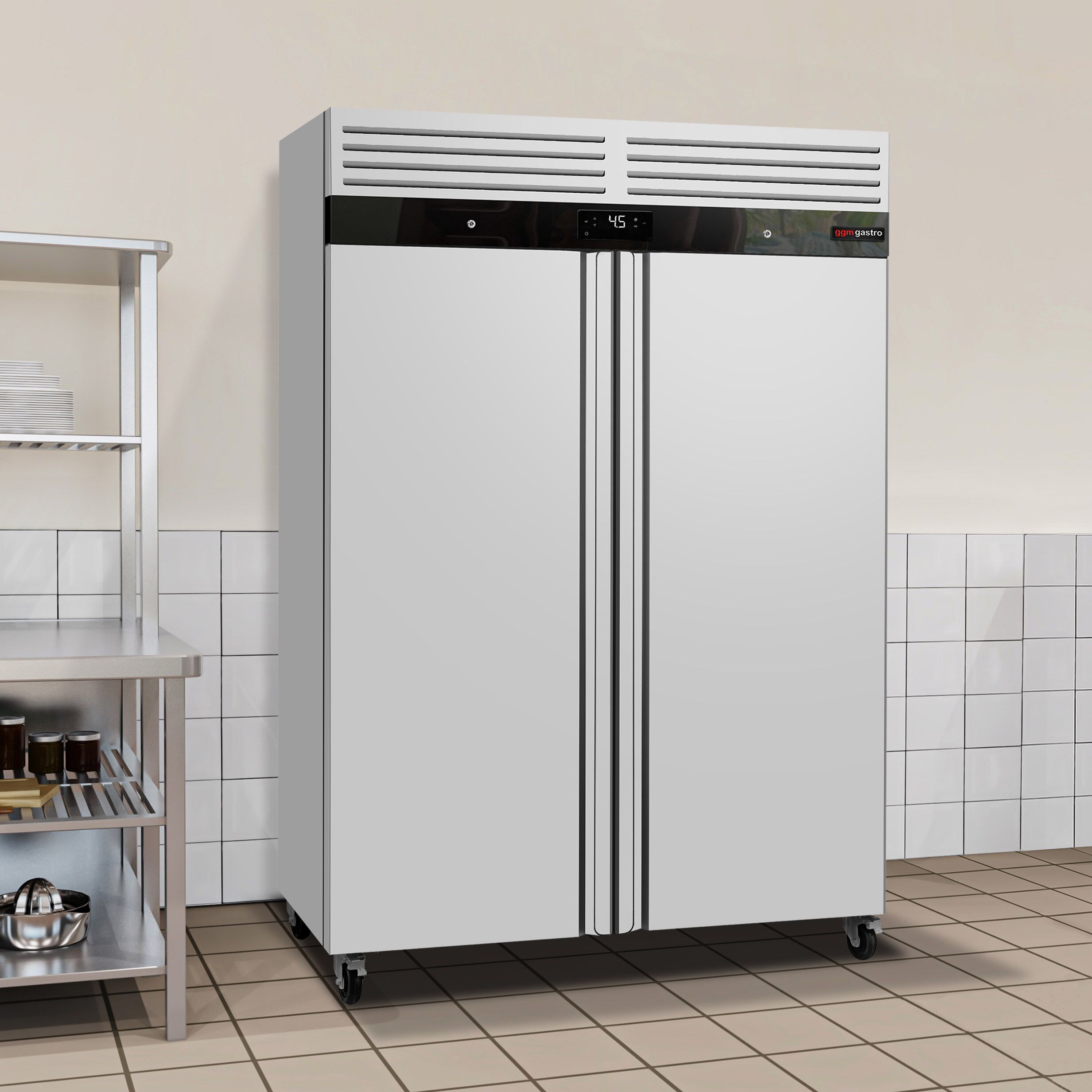 Armoire réfrigérée positive en acier inoxydable ECO – GN 2/1 – 1400 litres – avec 2 portes en inox – intérieur de la porte en plastique