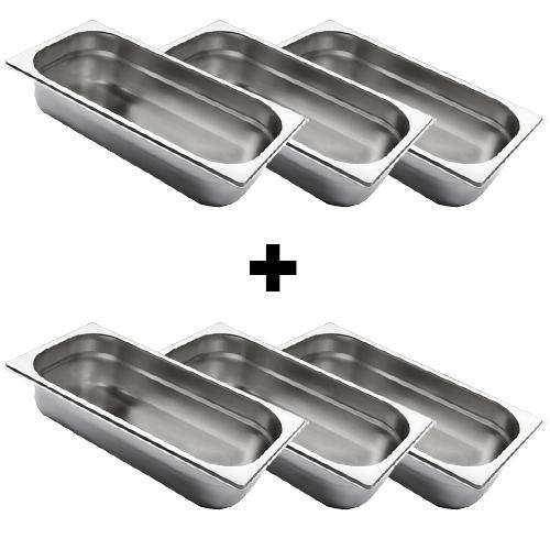 (6 pièces) Conteneurs GN en inox 1/3 - Hauteur : 65 mm