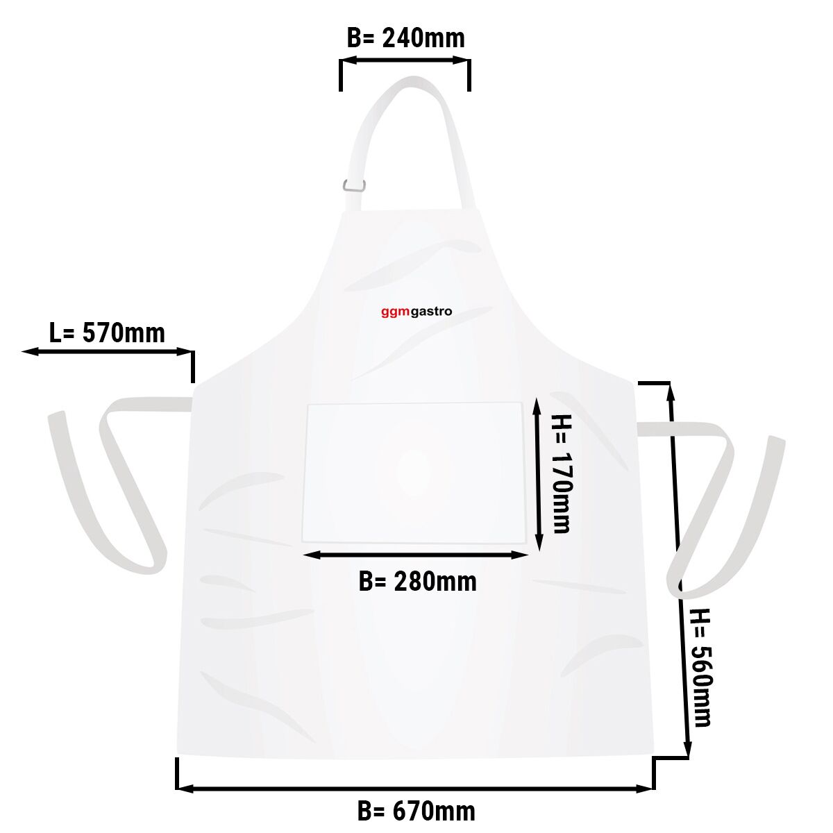 (5 pièces) Tablier de bistrot - blanc - avec logo GGM Gastro - L x H : 67 x 84 cm