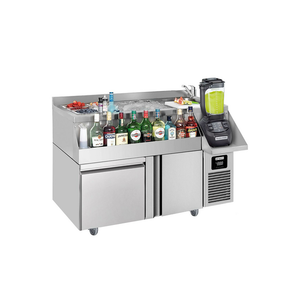 Bar & drink kylbänk - 1,2 x 0,6 m - 150 liter - med 1 dörr, 1 låda 1/1 & hyllor