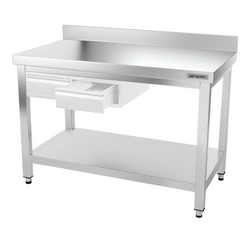 Työpöytä PREMIUM ruostumattomasta teräksestä - 1200x800mm - pohjalla, jalustalla ja kannattimilla 