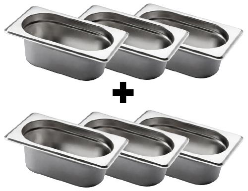 (6 pieces) Gastronorm Container - 1/9 - Stainless Steel - 65 mm