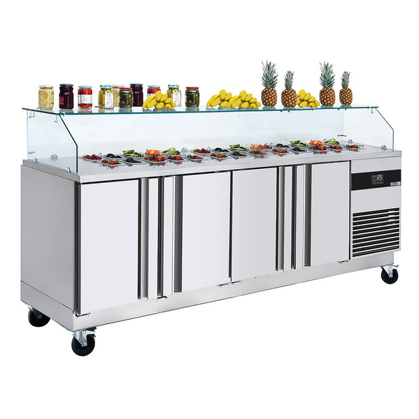 Saladette PREMIUM - 2330mm - 4 deuren - met rechthoekig glazen opzetstuk voor 10x GN 1/6