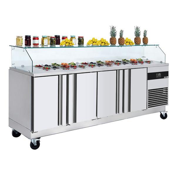 Saladette PREMIUM - 2330mm - 4 portas - com tampo de vidro quadrado para 10x GN 1/6