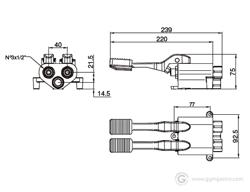 Torneira de pedal dupla 1000 - com misturadora & válvula antirretorno - ligação 3x1/2" | 239x92x75mm