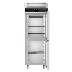 Koelkast RVS PREMIUM - GN 1/1 - GN 2/1 - 700mm - 700liter - tot +8°C - met 2 glasdeuren - geforceerde koeling, LED‑verlichting & automatische ontdooiing