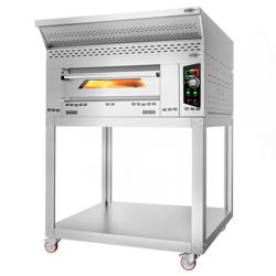 Plinska peć za pizzu - 1480x1400 mm - 9 x 34 cm - za Ø 34 cm pizzu - do 450 °C - Mehaničko - uklj. kuhinjska napa (s motorom), postolje i kotači