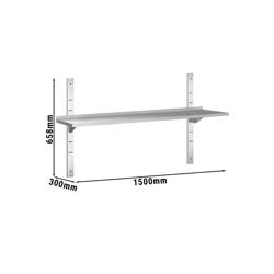 Mensola a parete in acciaio inox PREMIUM - 1500x300mm - con 1 ripiano