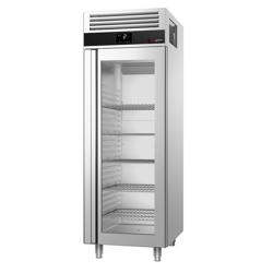 Armoire réfrigérée vitrée positive Inox AISI 304 PREMIUM - GN 2/1 - 650 L - avec 1 porte vitrée & 3 grilles GN 2/1
