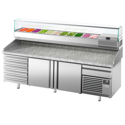 Pizza Hazırlık Tezgahı Premium PLUS - 2305x800mm -2 Kapılı & 6 Çekmeceli - Soğutmalı vitrin dahil -11x GN 1/4