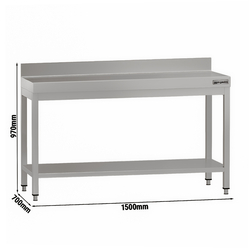 Työpöytä ECO ruostumattomasta teräksestä - 1500x700mm - perushyllyllä ja jalustalla