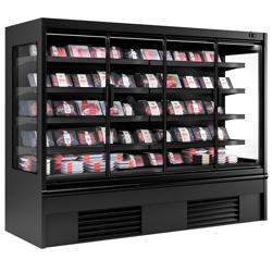 Commercial multideck display fridge - 2580mm - 910L - with 4 hinged glass doors & 4 shelves - Black