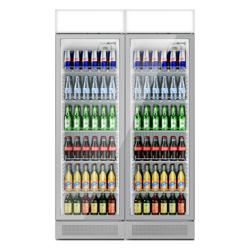 (2 pcs) Vitrine réfrigérée à boissons - 1190mm - 345 L - porte vitrée sans cadre - 2 portes vitrées - avec caisson lumineux - éclairage LED - affichage digital de la température - Gris - +2 à +10 °C