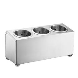 Portaposate con supporto - da banco - per 3 bicchieri portaposate - con 3 contenitori - incl. 3 bicchieri portaposate in acciaio inox - acciaio inox - 385x150mm - Altezza: 180mm