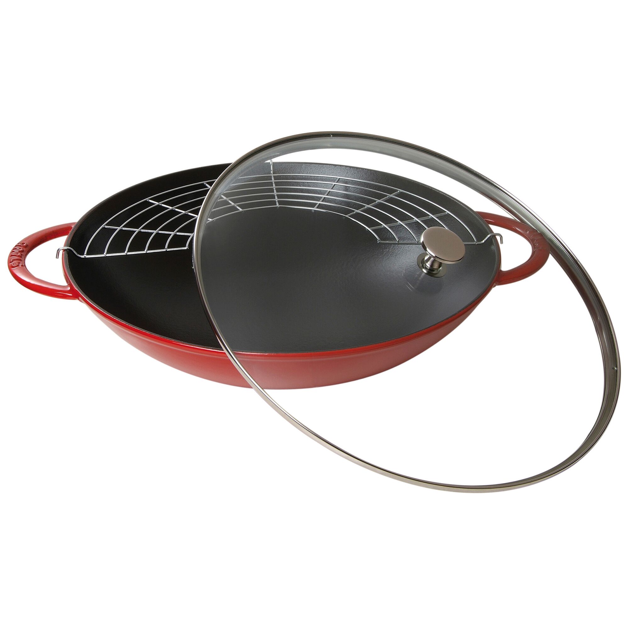 STAUB | SPECIALITIES - Wok avec couvercle en verre - Ø 370mm - Fonte - Rouge cerise	