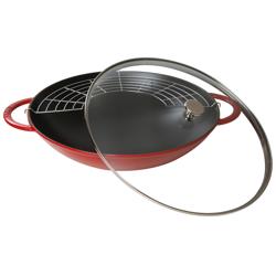 STAUB | SPECIALITIES – Wok z pokrywą szklaną – Ø 370 mm – żeliwo – kolor wiśniowy