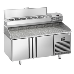 Tavolo refrigerato per pizza Premium PLUS - 1783x800mm - con 2 ante - incl. vetrina refrigerata - 7x GN 1/4
