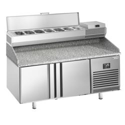 Pizzawerkbank PREMIUM PLUS - 1738x800mm - met granieten werkblad - met 2 deuren - incl. opzetkoelvitrine - 7x GN 1/4