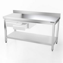 Edelstahl Arbeitstisch PREMIUM - 1500x800mm - mit Grundboden & Aufkantung