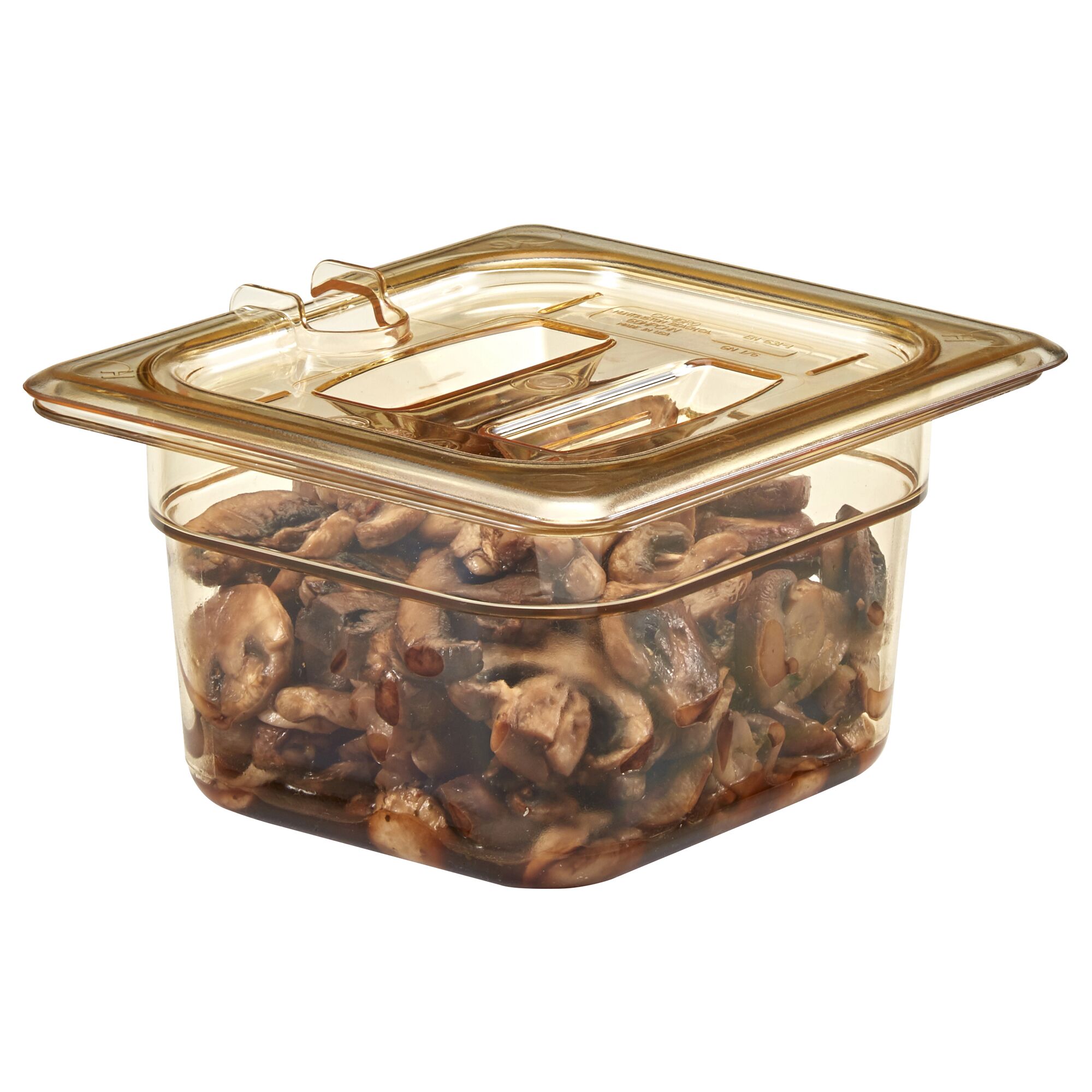 (6 pièces) CAMBRO | H-PAN™ – Couvercles GN résistants à la chaleur 1/6 – avec encoche et poignée – Ambre         