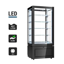 4-Sided Glass Display Fridge - 457L - 805mm - with 5 glass shelves - 1 glass door front - for patisserie - Black
