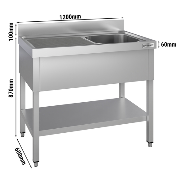 Yıkama Tezgahı ECO - 1200x600mm - Alt raflı & 1 sağ evyeli
