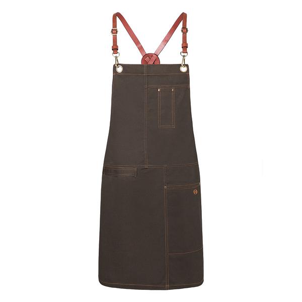 (6 pieces) KARLOWSKY | Urban Cross-Back Bib Apron – chocolate - leather straps - 68×80 cm