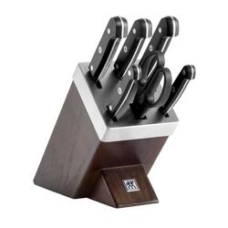 (7 pieces) ZWILLING | GOURMET SharpBlock Knife Block Set – Self‑Sharpening KIS - Brown Block - Chef 20 cm - Bread 20 cm - Carving 20 cm - Utility 13 cm - Paring 10 cm - Scissors