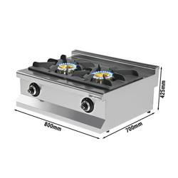 Gasfornuis tafelmodel - 800x700x425mm - 17,3 kW - 2 pits - hoog vermogen