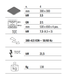 Električni štednjak - 14 kW - 4 četvrtaste ploče - Uklj. električna statička pećnica - 7,5 kW