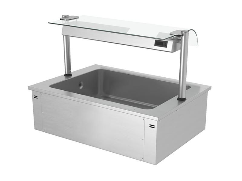 Cuba de hielo encastrable - 1135mm - 3x GN 1/1 - 130L - con protector antisalpicaduras de cristal