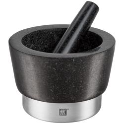 (2 pieces) ZWILLING | Granite Mortar & Pestle Ø150 mm – Non-slip Feet - 18/10 Stainless Ring - Black