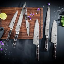 ZWILLING | Tanrei Bread Knife 230 mm – Serrated Edge - Damascus 101-Layer - Brown Micarta Handle