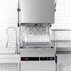 Commercial Pass-Through Dishwasher – Touch Control – 9.66 kW – incl. Left Infeed Table, Right Outfeed Table – with Detergent Pump, Rinse Aid Pump & Drain Pump