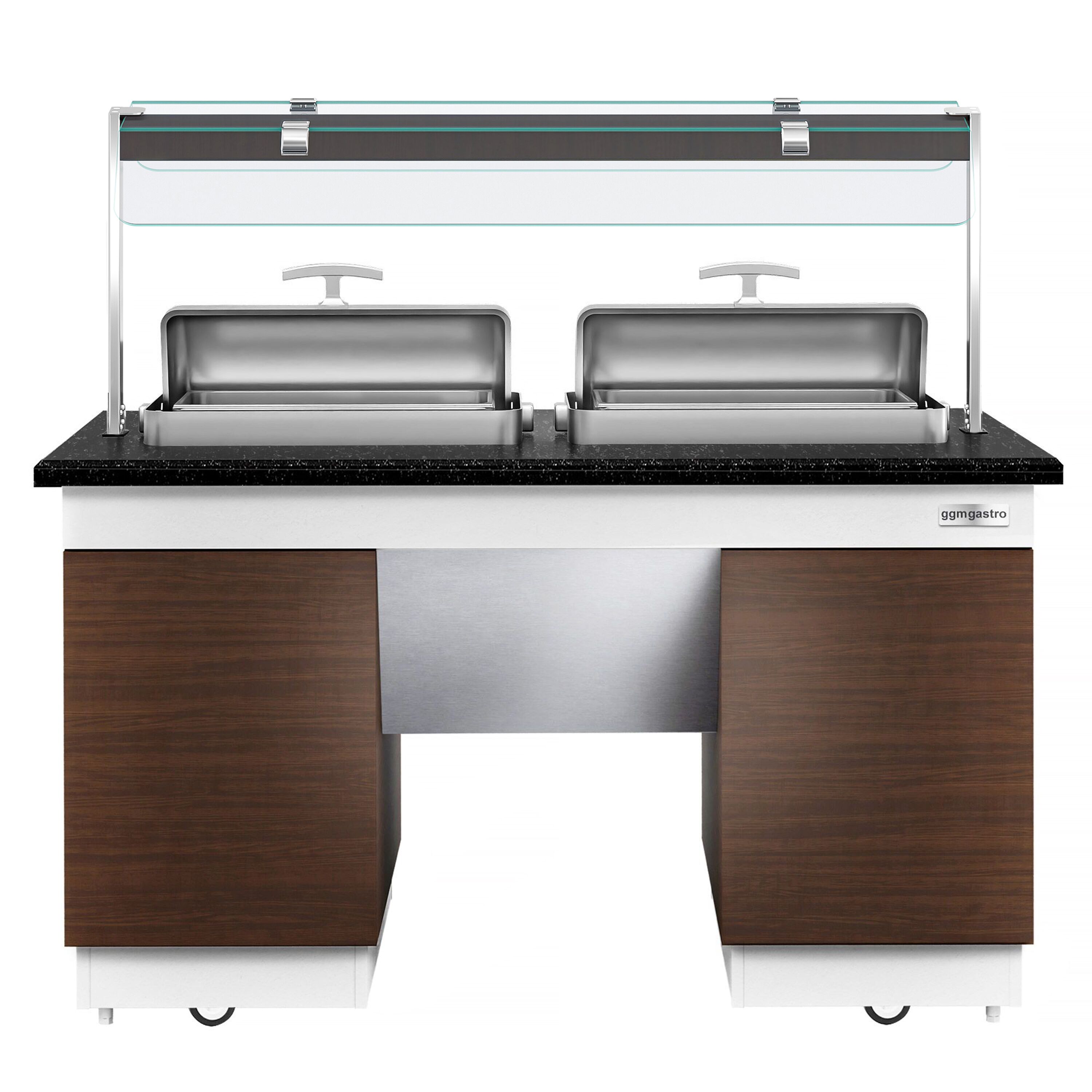 Buffet chaud DUBLIN - 1600mm - avec 2 Chafing Dishes - sur roulettes