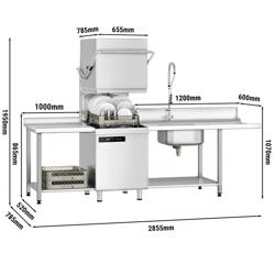 Lave-vaisselle à capot - Électromécanique - 7,1kW - avec Table d’entrée droite, Table de sortie gauche, Adoucisseur d’eau intégré - avec Pompes doseuses détergent & produit de rinçage