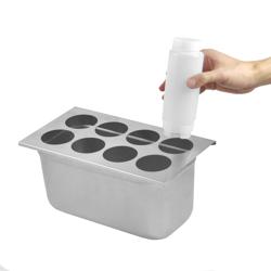 Zásobník na láhve - nerezová ocel - GN 1/3 - pro GN 1/3, Ø 68 mm otvory - pro 6 lahví - pro FFO-003, 592 ml