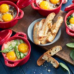 STAUB | CERAMIQUE - طقم طناجر كوكوت - 4 قطع - بقطر 100 مم - سيراميك - أحمر كرزي