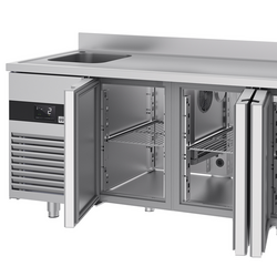 Koelwerkbank PREMIUM - 2360x700mm - met 4 deuren, 1 spoelbak links & achterwand