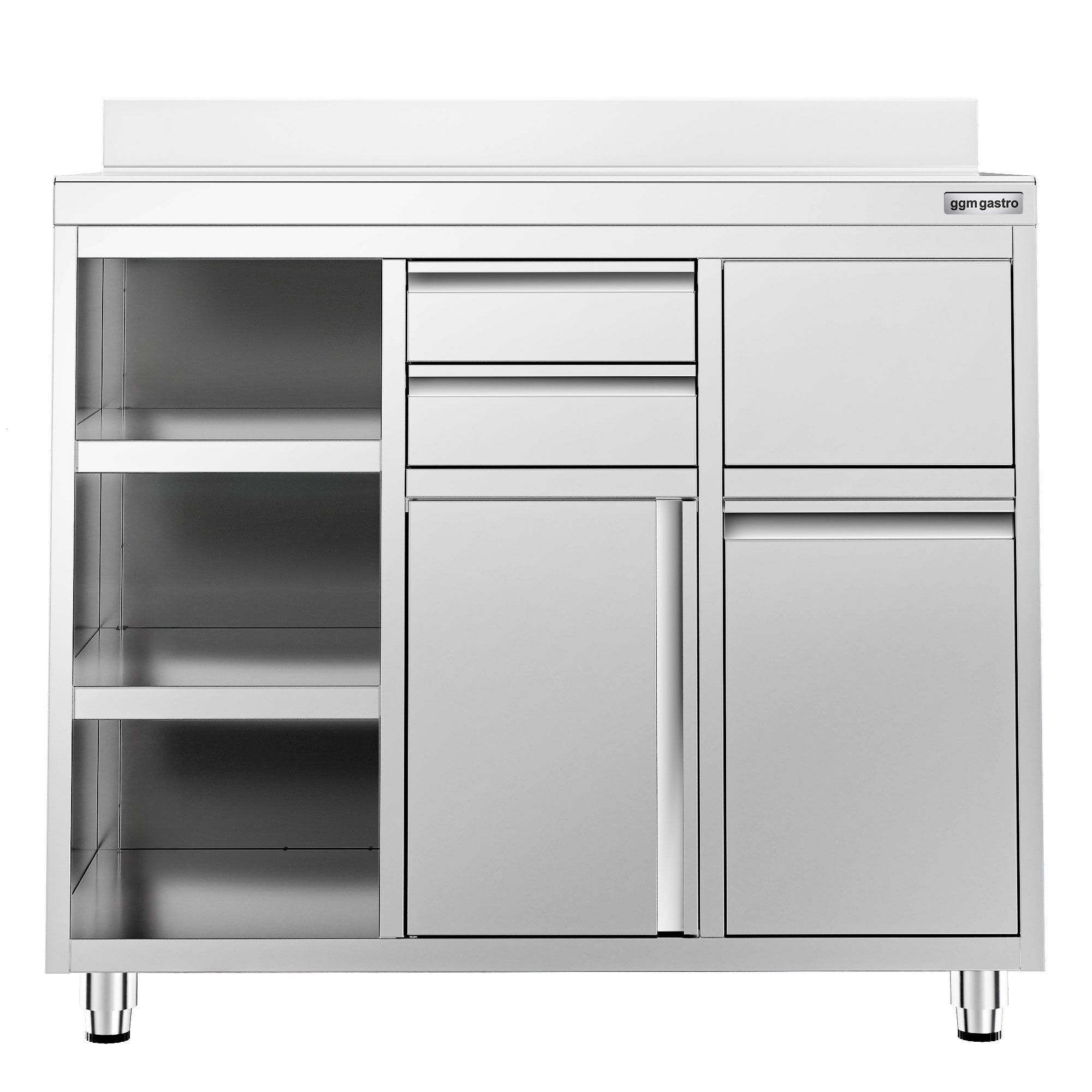 Table armoire en acier inoxydable - 1292x600mm - avec portes battantes - avec dosseret - pour machine à café (cafetière à filtre)