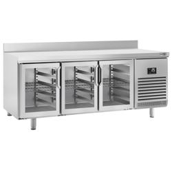 Kylbänk PREMIUM PLUS - 1960x600 mm - 385 l - med 3 glasdörrar - Dubbelglas - Statisk kyla - GN 1/2 - med bakkant